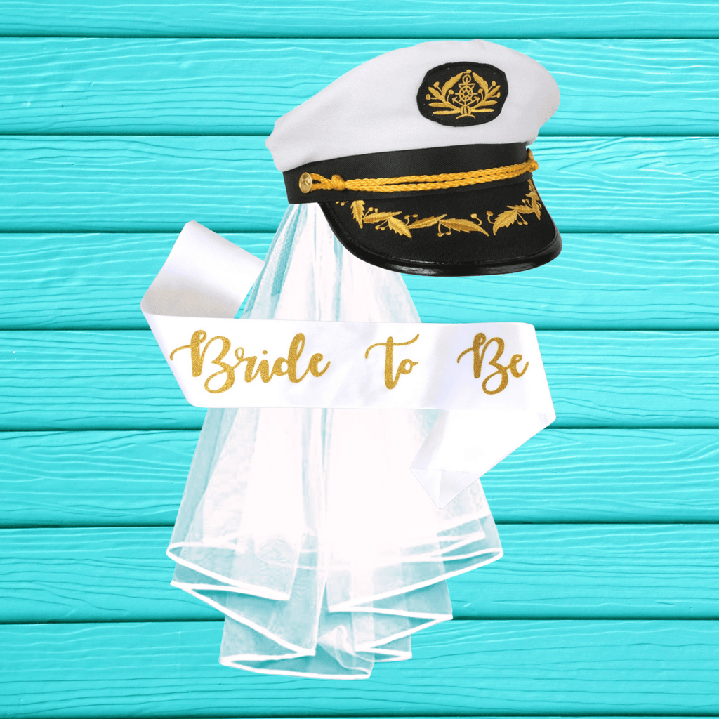 Nautical Bachelorette Party Set - Captain's Hat, Sash & Veil NEW Lively & Co 