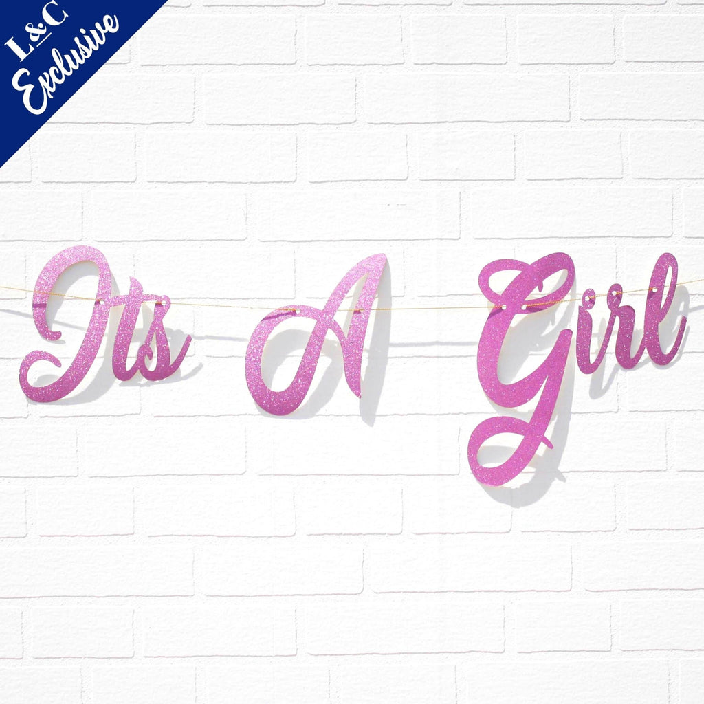 It's A Girl Pink Glitter Banner Lively & Co 