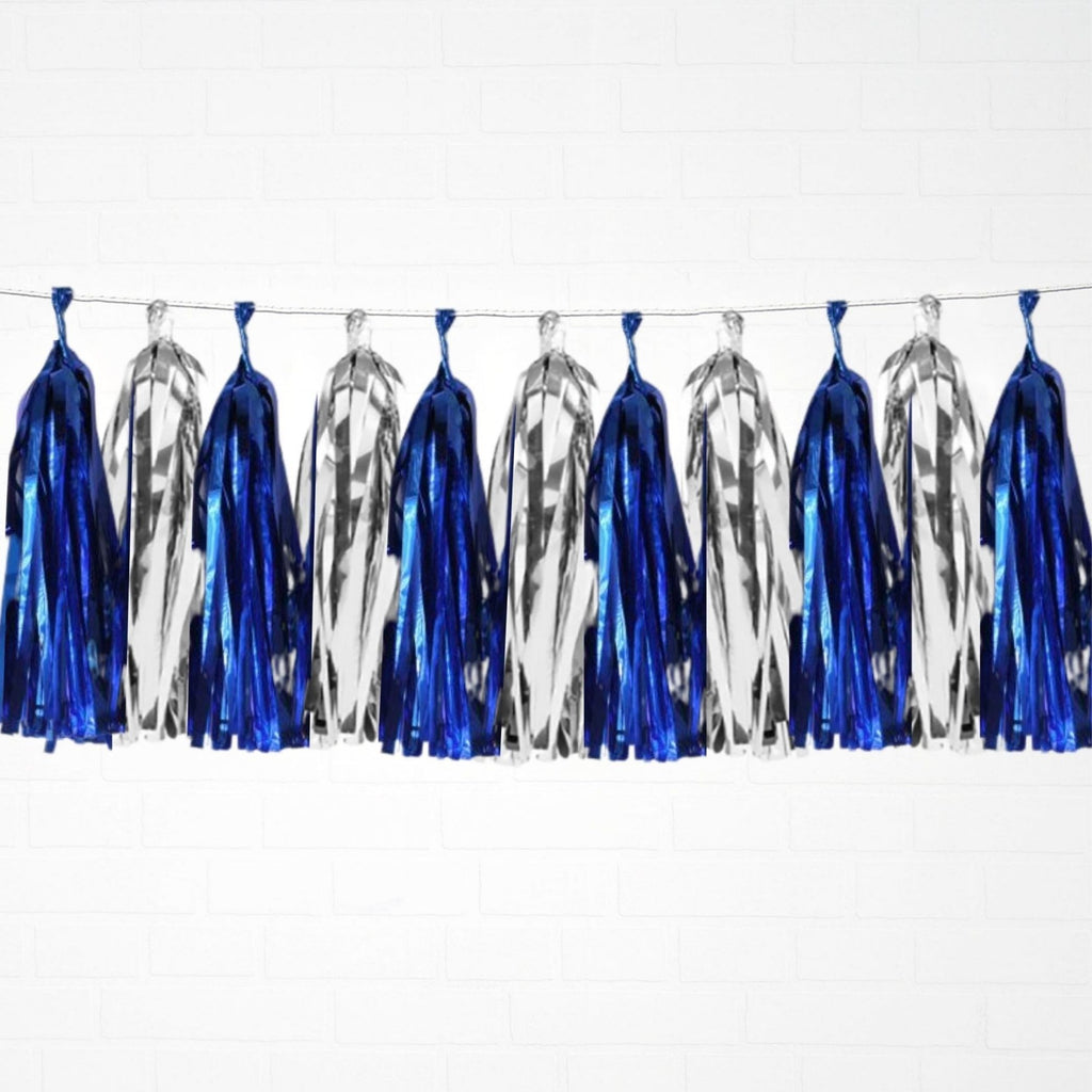 Metallic foil blue and silver tassel garland 