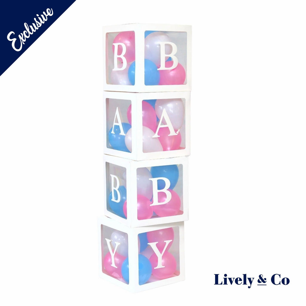 Baby Shower balloon box pink, blue & White balloon set
