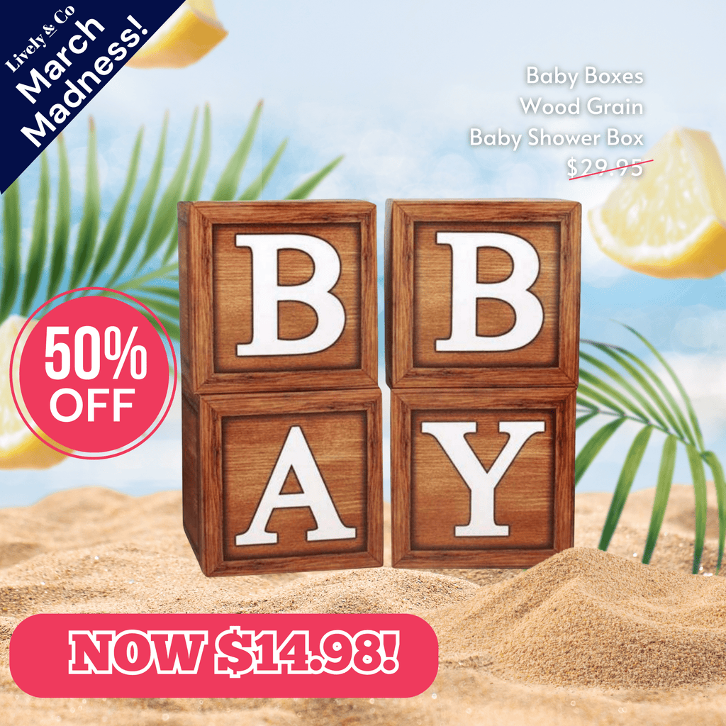 Baby Boxes Baby Shower Balloon Box Set Wood Grain Look NEW Lively & Co 