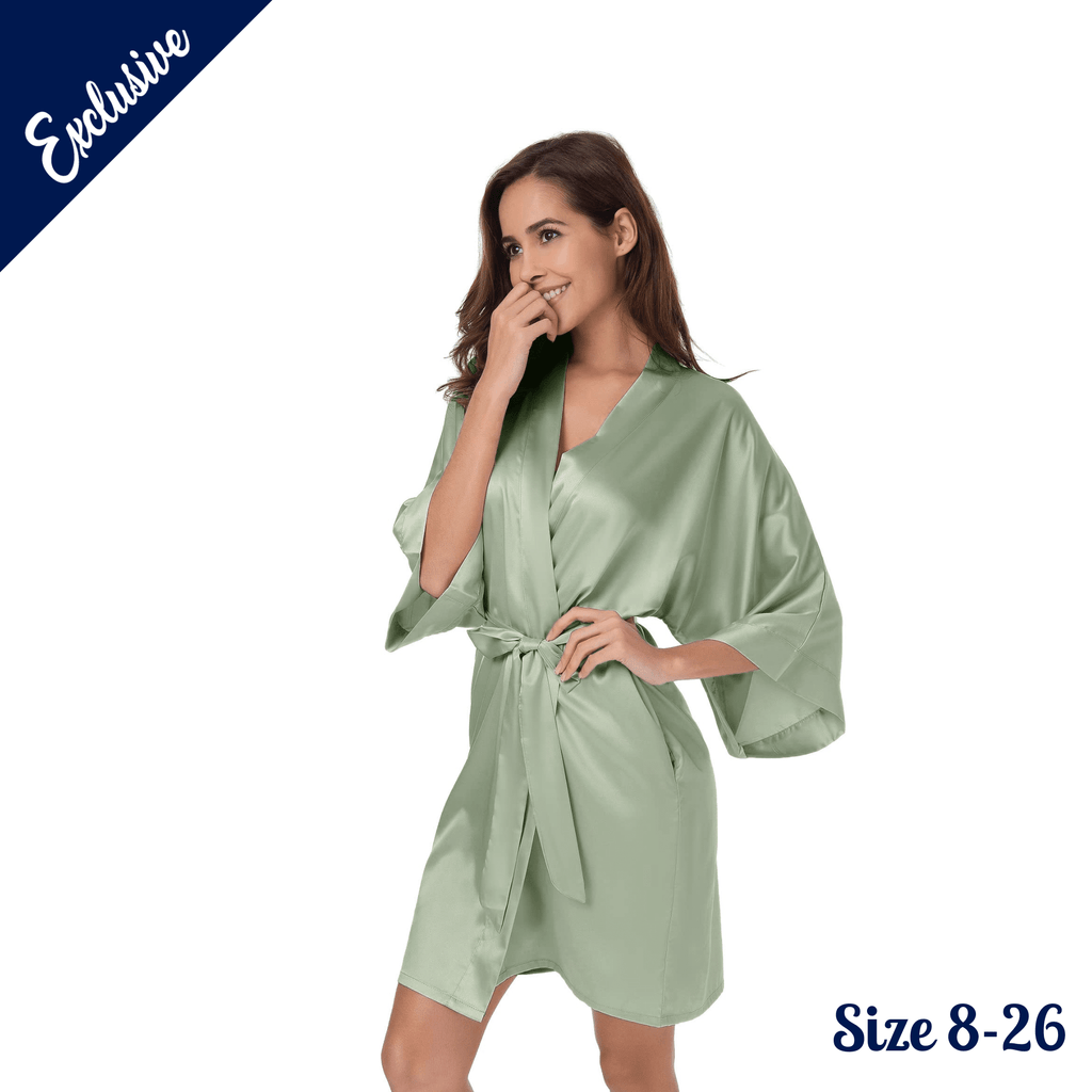 Stunning Satin Robe - Sage Green at Lively & Co Size 8-26