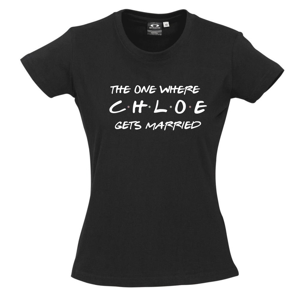 FRIENDS™ PERSONALISED BACHELORETTE PARTY TEES Lively & Co BLACK TEE
