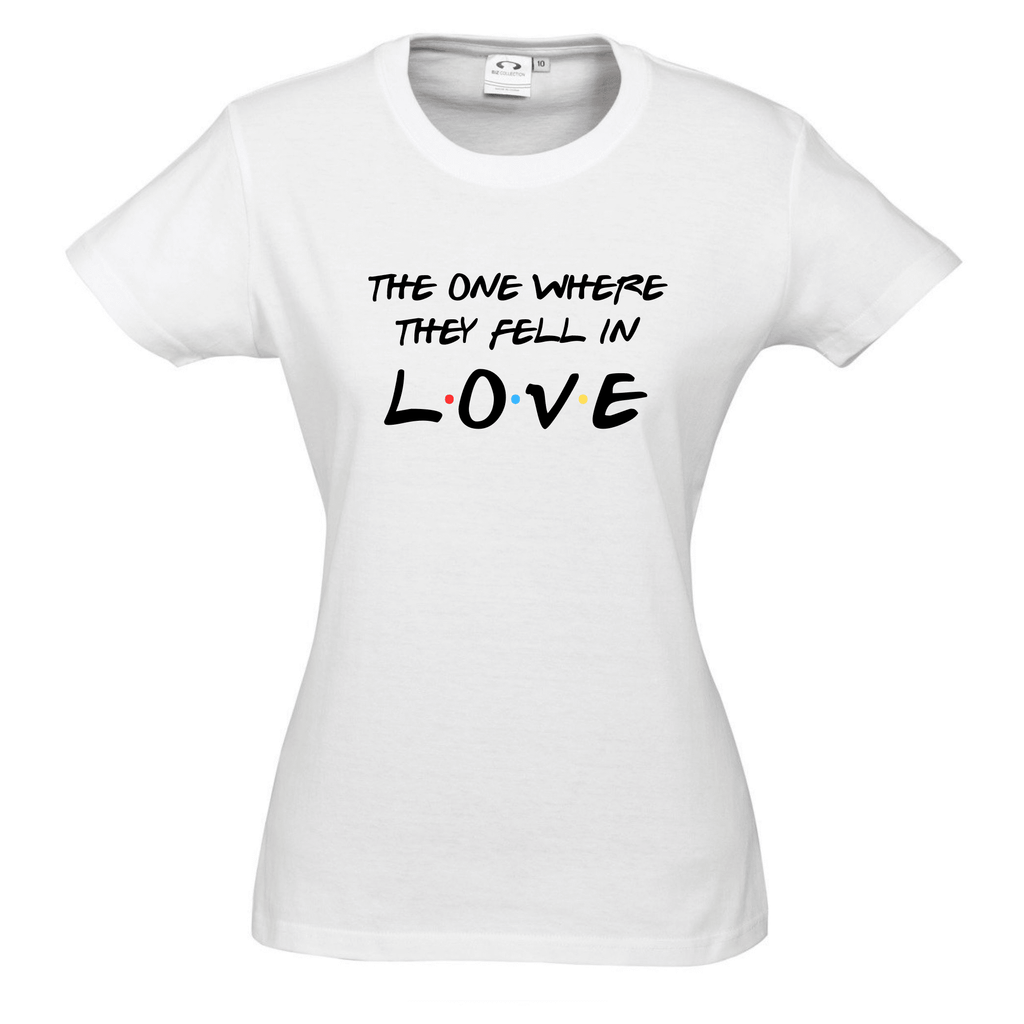 FRIENDS™ BACHELORETTE PARTY TEES Lively & Co THE ONE WHERE THEY FELL IN LOVE WHITE TEE 8