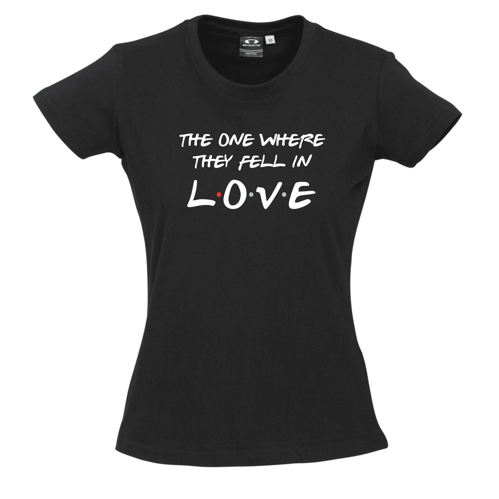 FRIENDS™ BACHELORETTE PARTY TEES Lively & Co THE ONE WHERE THEY FELL IN LOVE BLACK TEE 8