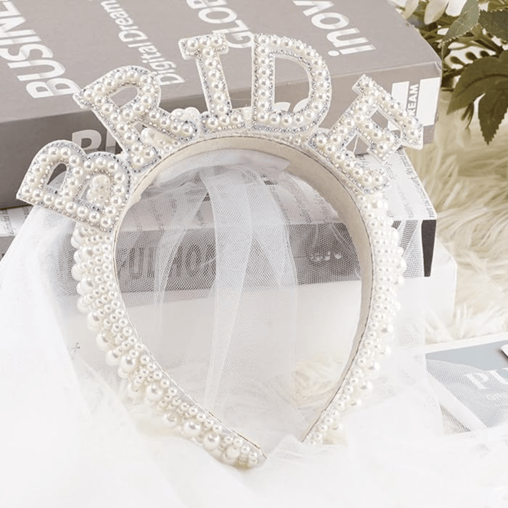 Pearl Bride Headband & White Veil NEW Lively & Co 