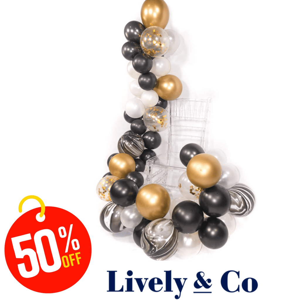 Balloon DIY Garland - Black Marble, Gold & White 74 pcs Lively & Co 