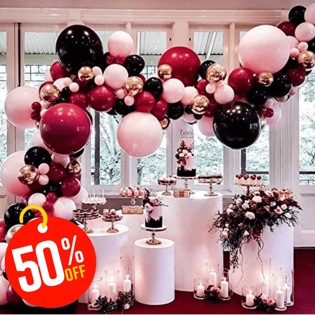Balloon DIY Garland - Burgundy, Black, Macaron Pink & Gold 80 pcs Lively & Co 