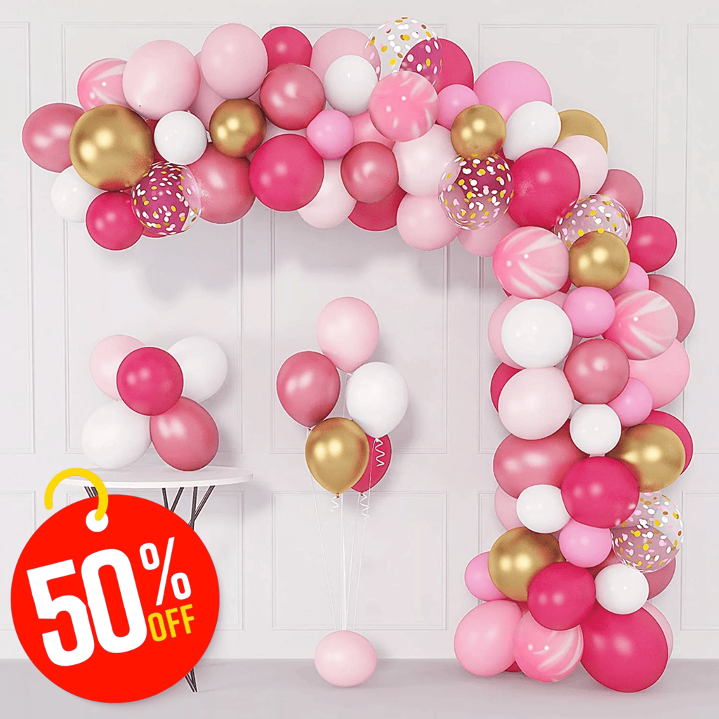 Pink Balloon DIY Garland - Hot Pink, Pale Pink, Gold & White 144pcs Lively & Co 