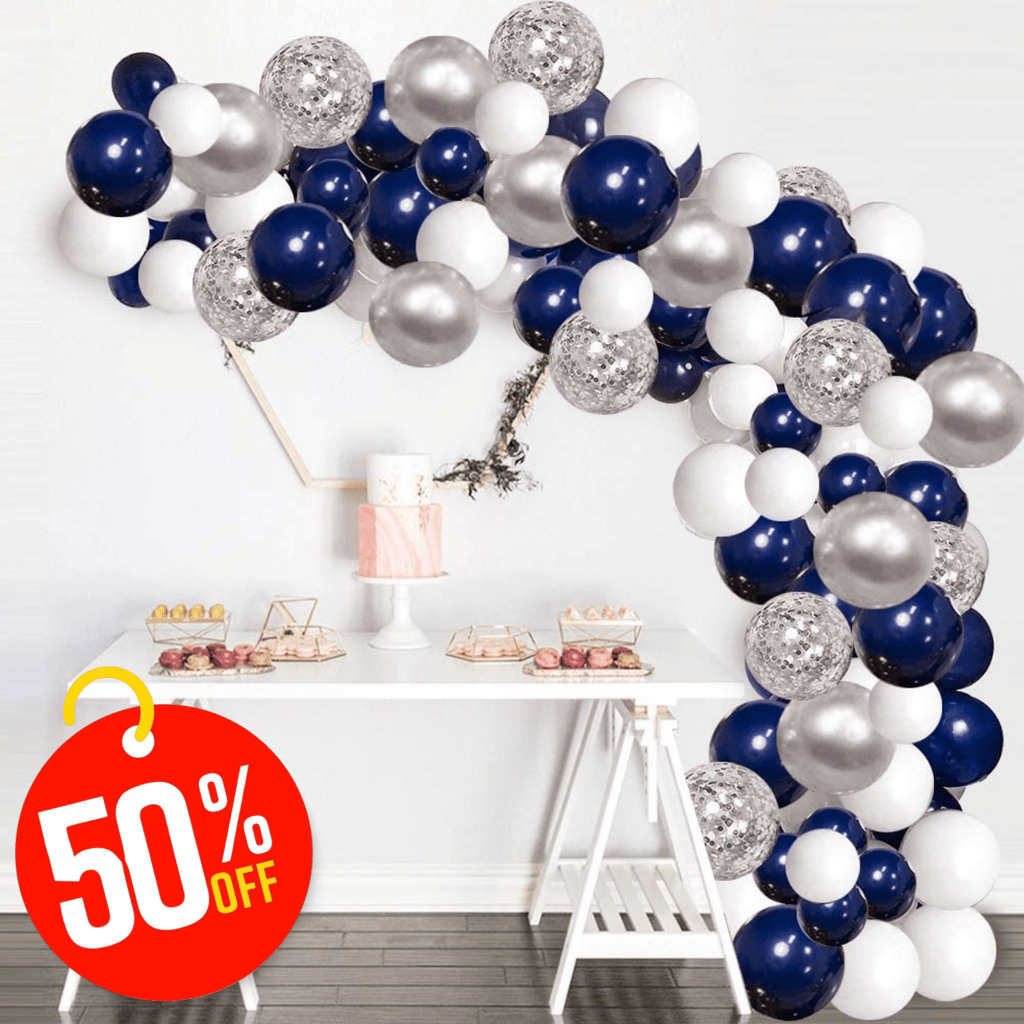 Balloon DIY Garland - Navy Blue, Silver & White 124 pcs Lively & Co 