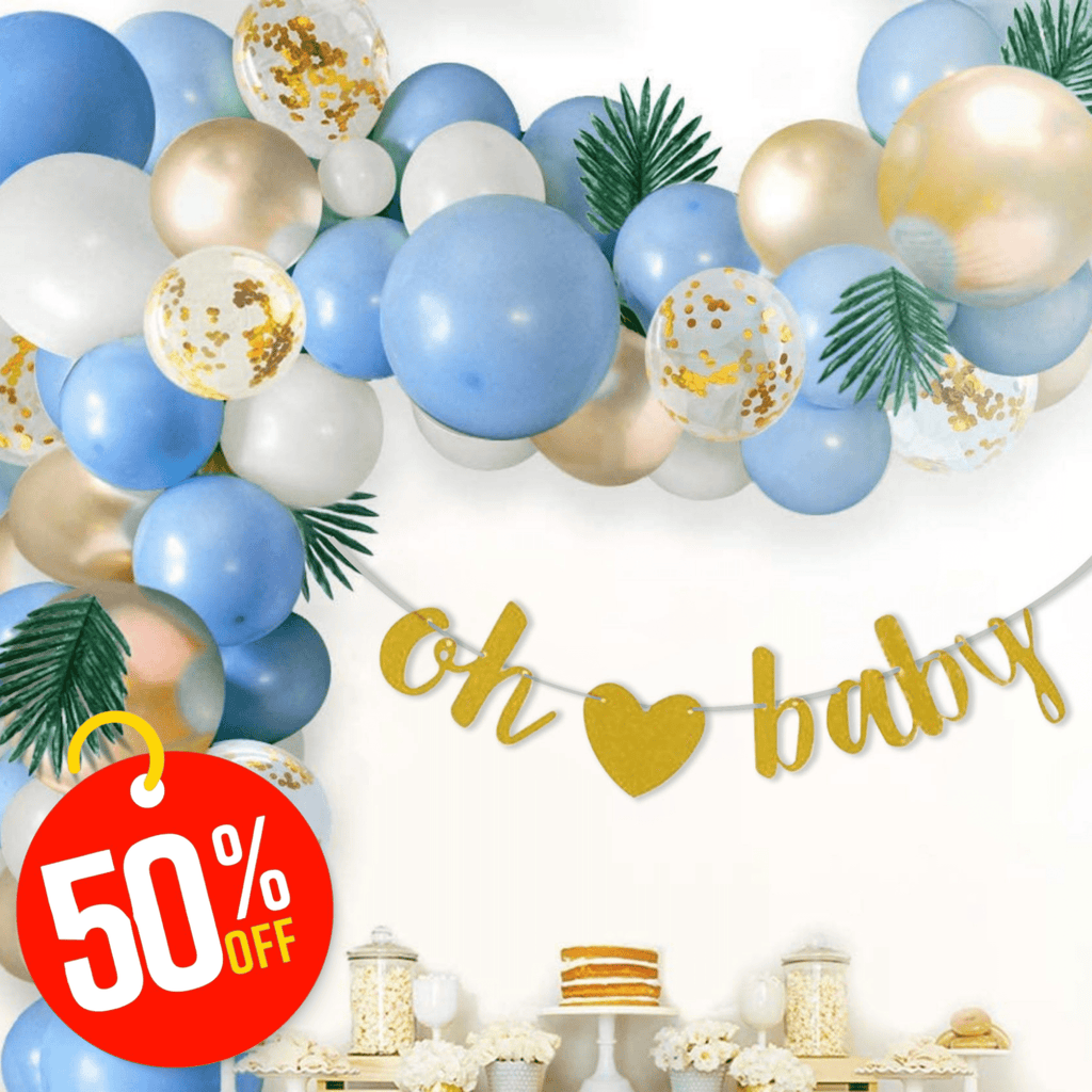 Oh Baby Balloon DIY Garland - Pale Blue, Gold & White 81 pcs Lively & Co 