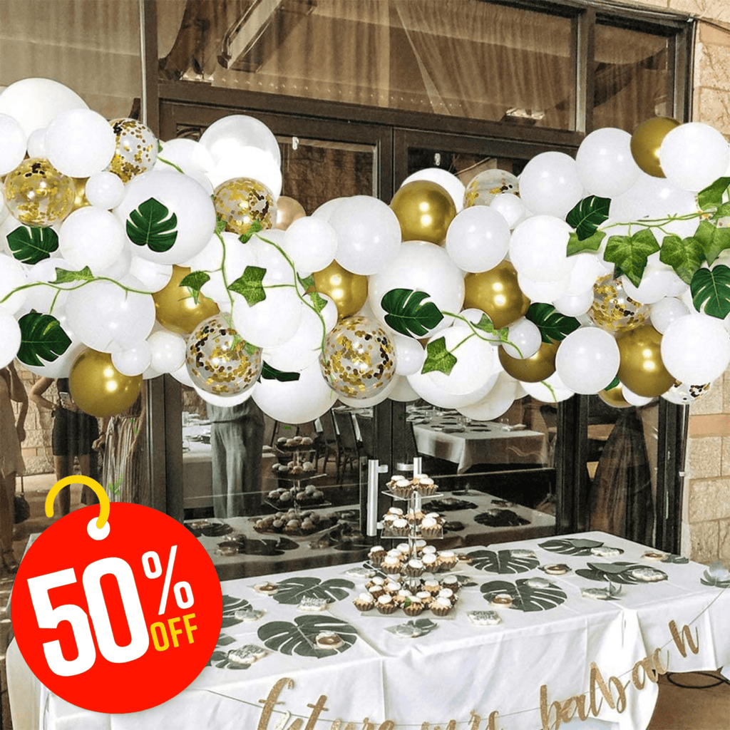 White Balloon DIY Garland - White & Gold, Leaves & Ivy 126 pcs Lively & Co 
