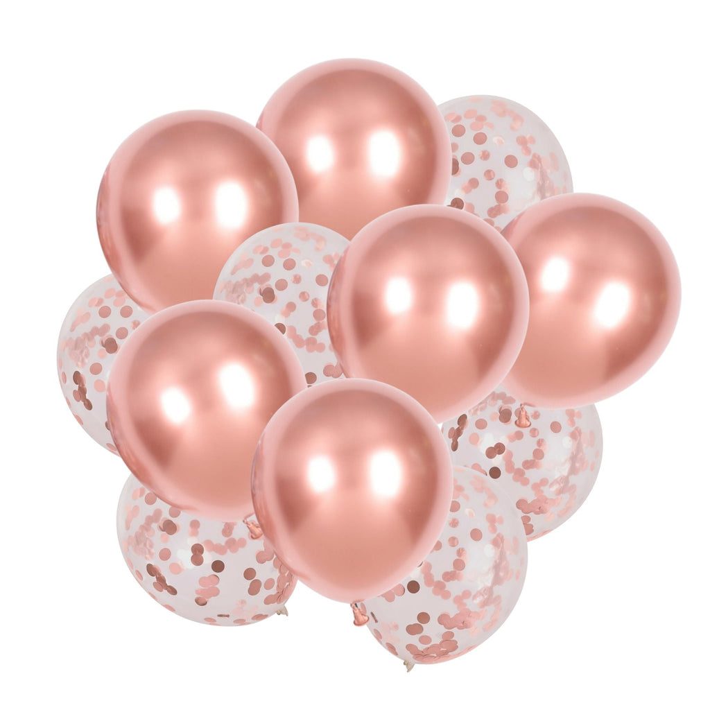 Rose Gold Confetti & Chrome Metallic Balloons 12 Pack NEW Lively & Co 