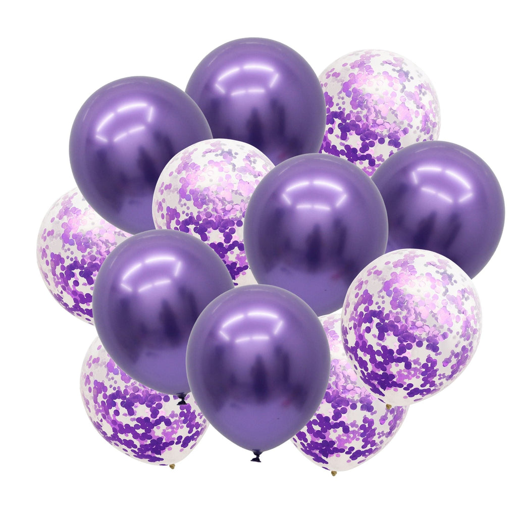 Purple Confetti & Chrome Metallic Balloons 12 Pack NEW Lively & Co 