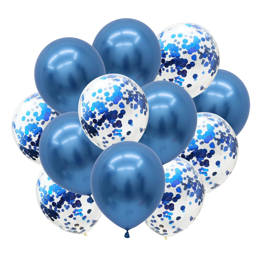 Blue Confetti & Chrome Metallic Balloons 12 Pack NEW Lively & Co 