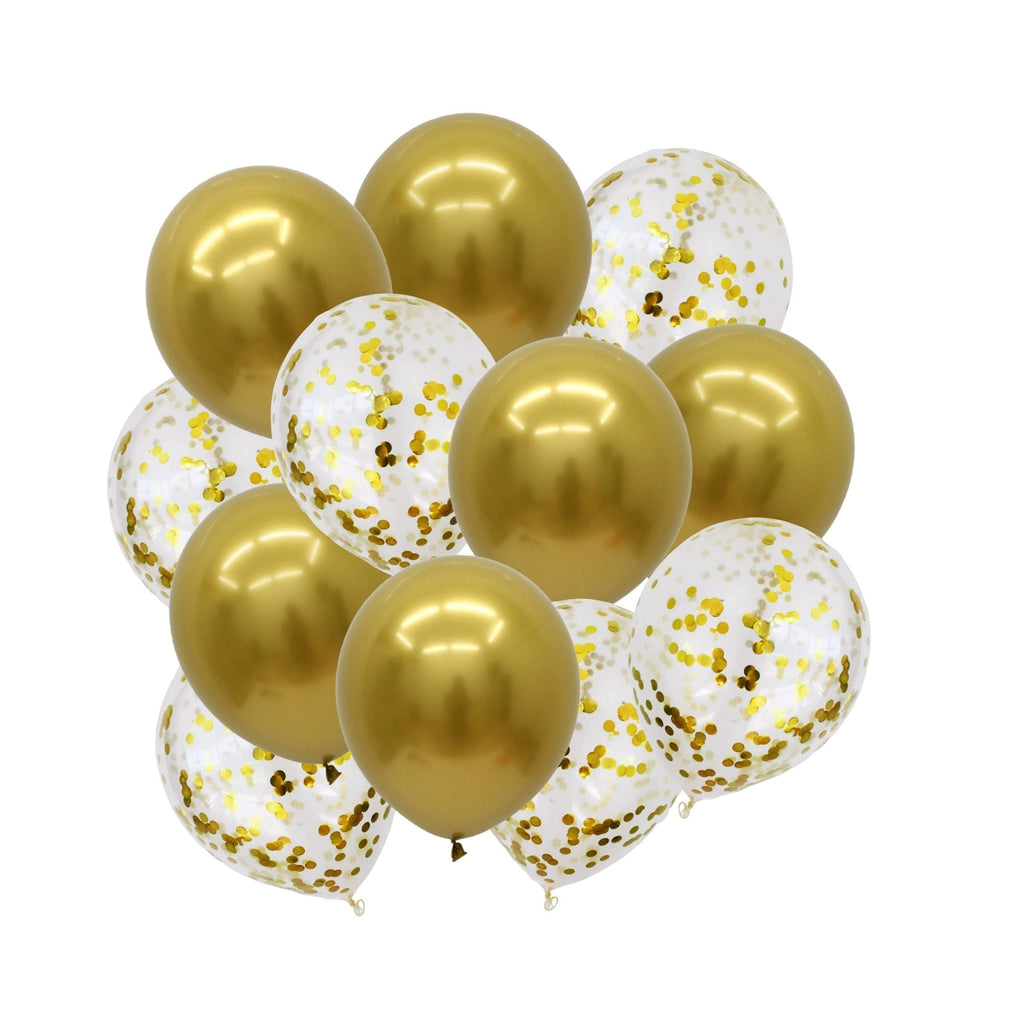 Gold Confetti & Chrome Metallic Balloons 12 Pack NEW Lively & Co 