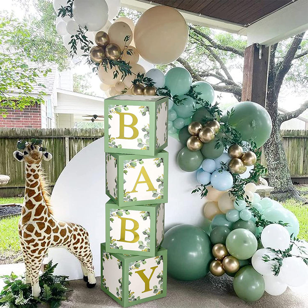 Sage Green Baby Box Baby Shower with gold letters NZ