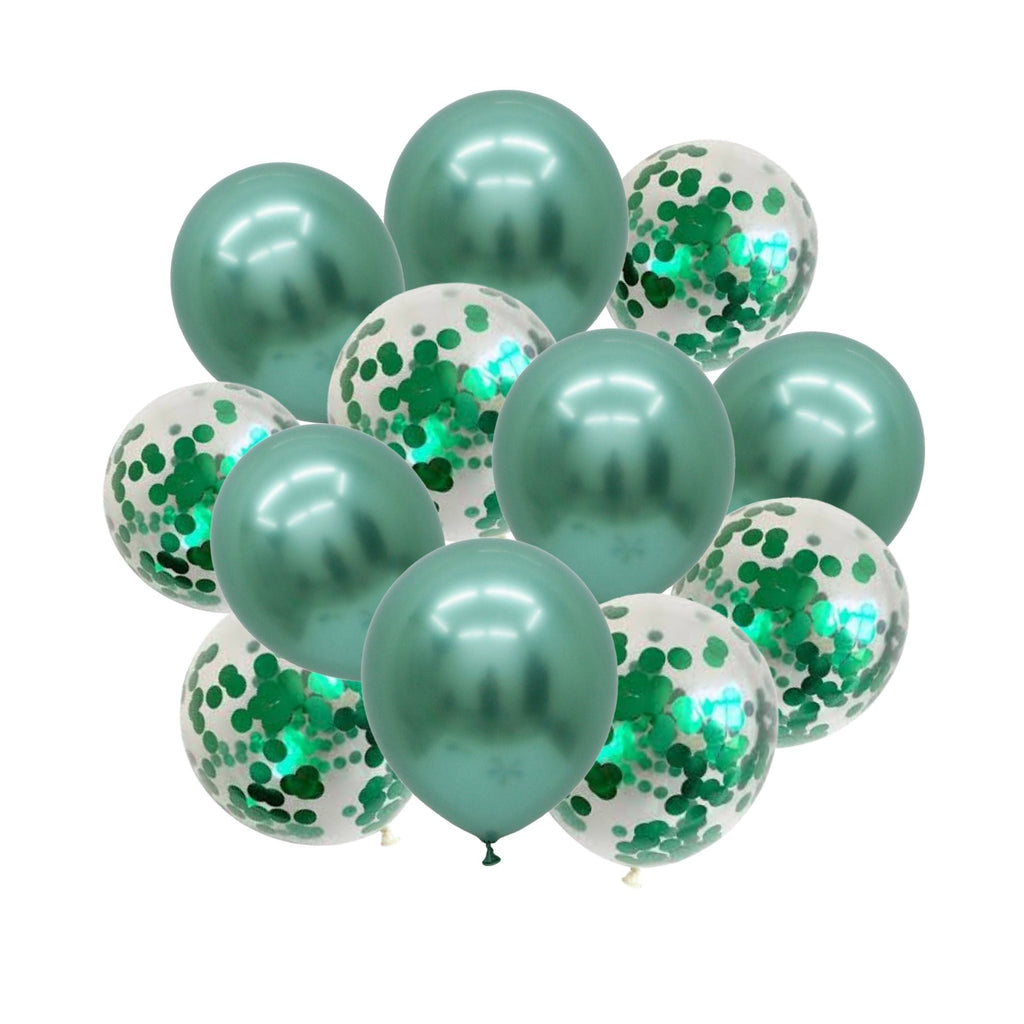 Green Confetti & Chrome Metallic Balloons 12 Pack NEW Lively & Co 