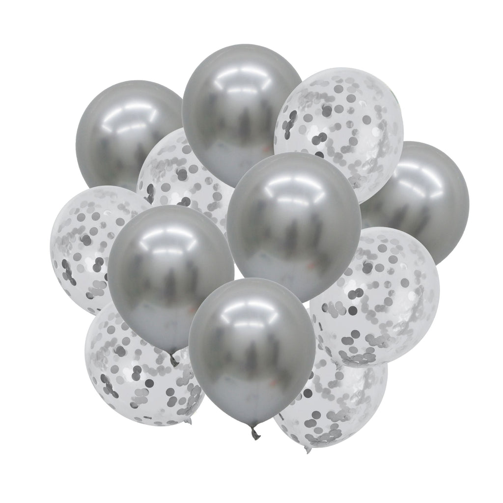 Silver Confetti & Chrome Metallic Balloons 12 Pack NEW Lively & Co 