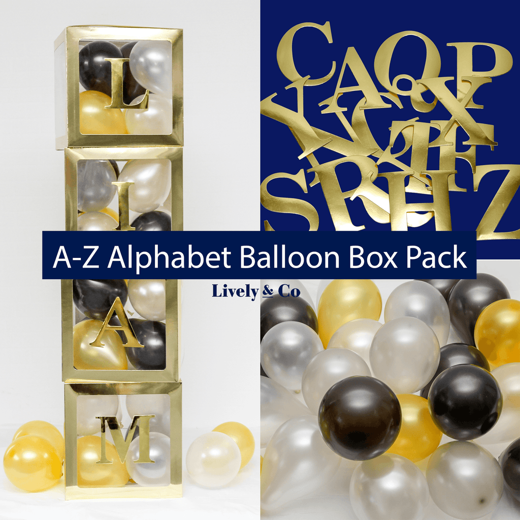 A-Z Alphabet Balloon Box Pack Gold Lively & Co 