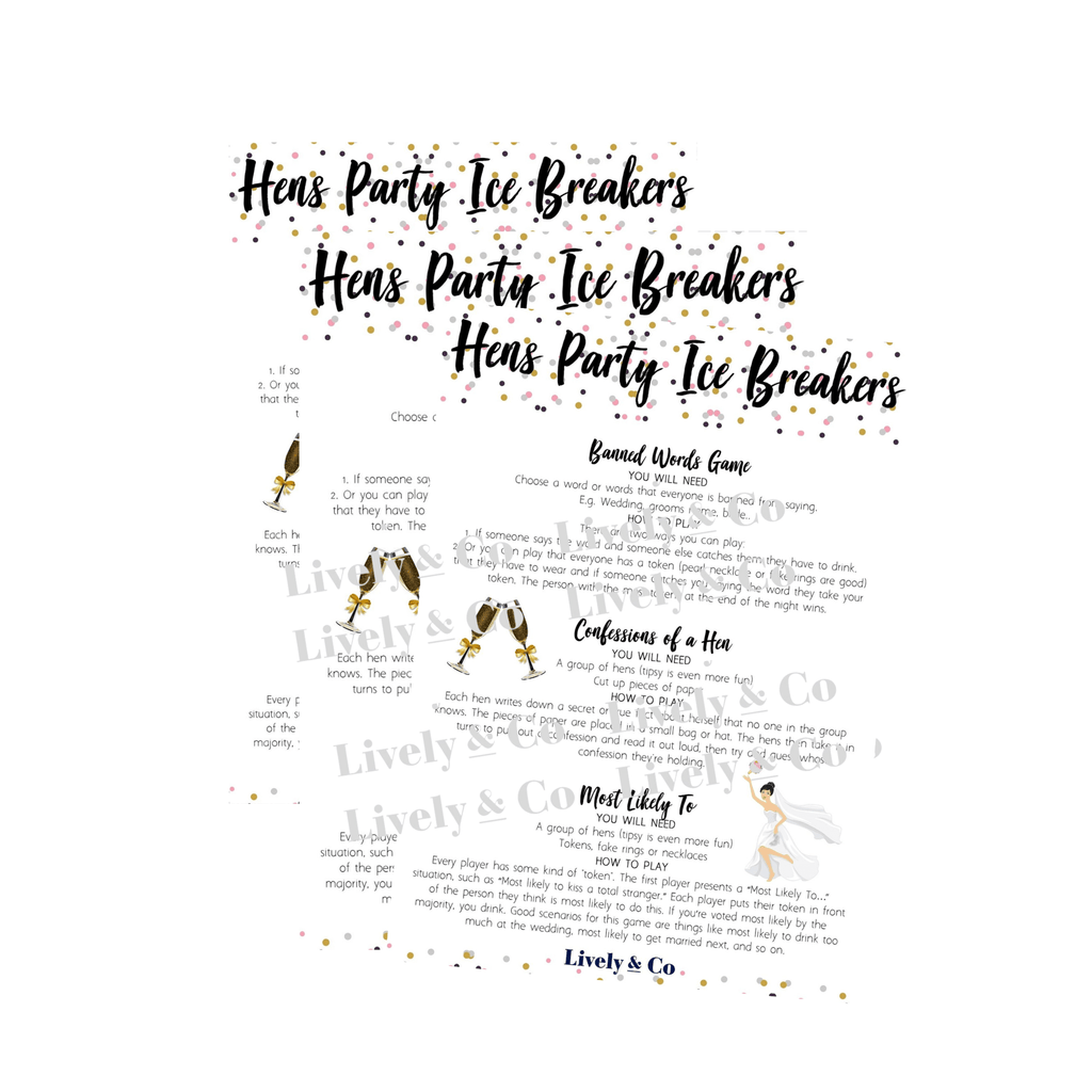 Hens Party Ice Breakers Games Download Downloadable Lively & Co