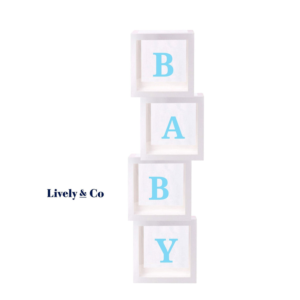 Baby Boxes Baby Shower Balloon Box White with Blue letters NEW Lively & Co 