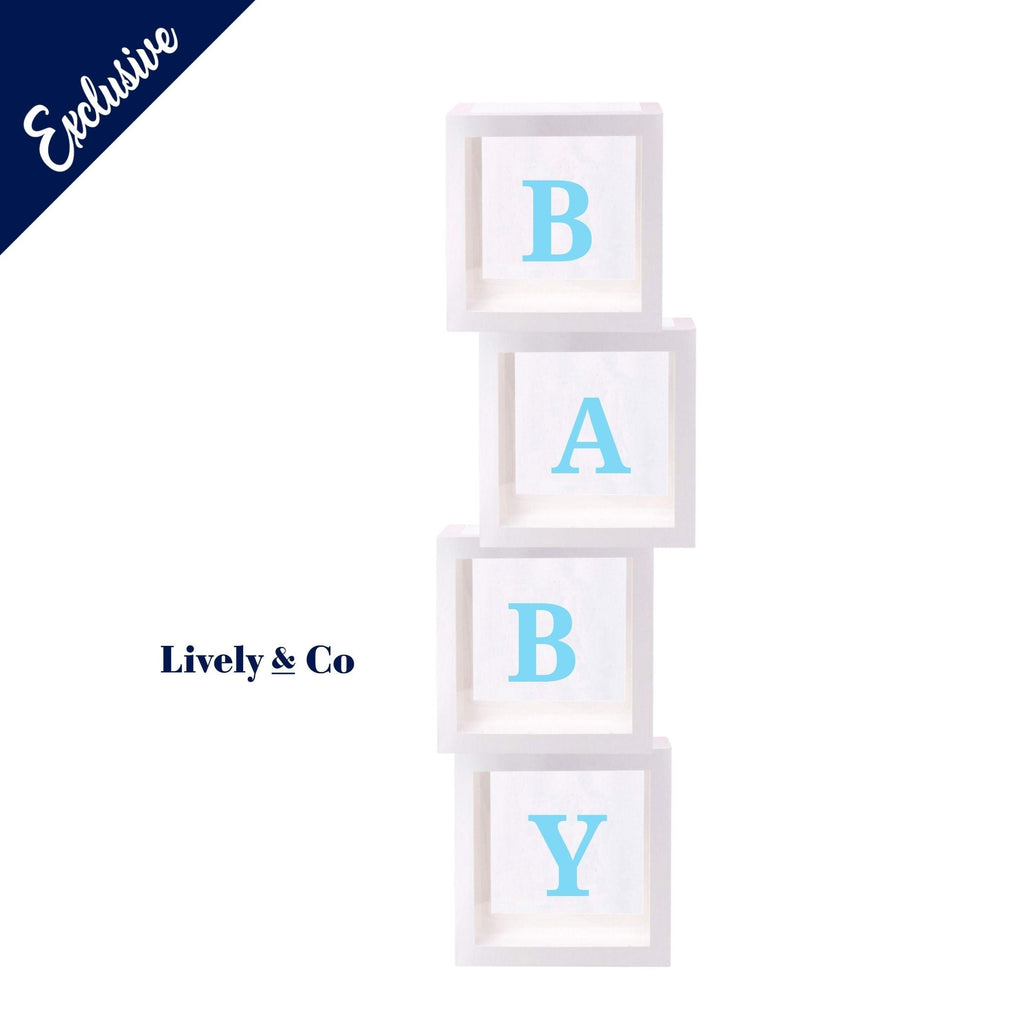 Baby Boxes Baby Shower Balloon Box White with Blue letters NEW Lively & Co 