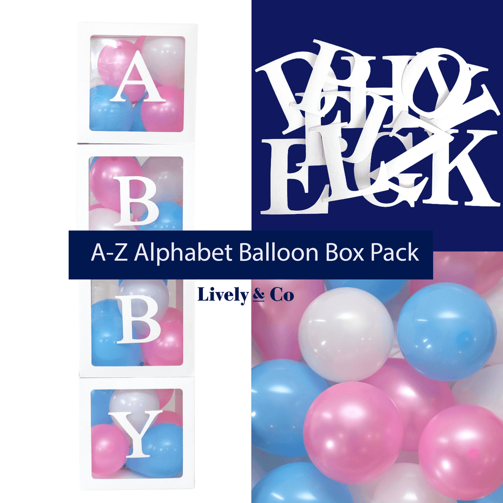 A-Z Alphabet Balloon Box Pack Pink & Blue Lively & Co 