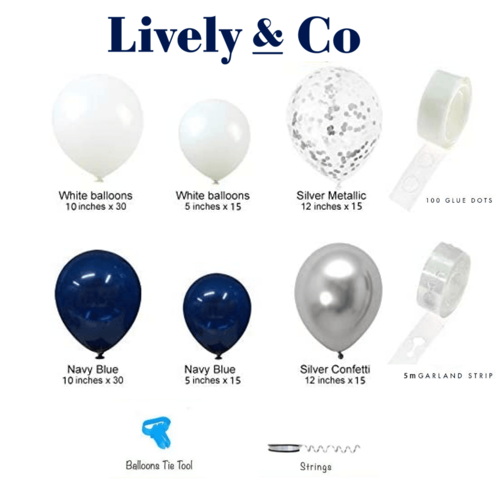 Balloon DIY Garland - Navy Blue, Silver & White Lively & Co 