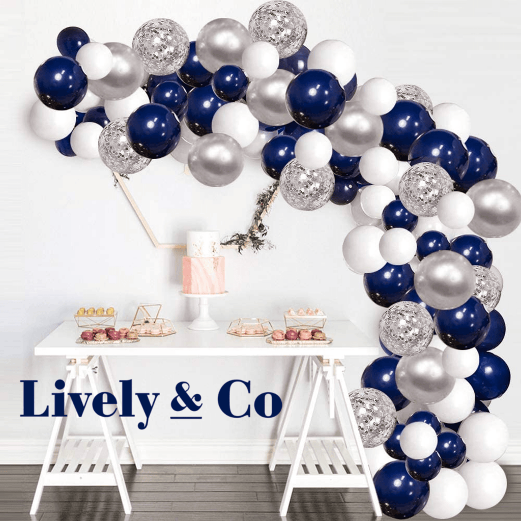 Balloon DIY Garland - Navy Blue, Silver & White Lively & Co 