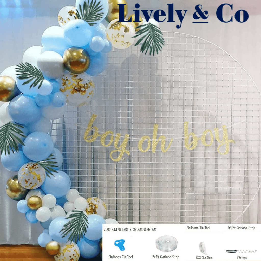 Oh Baby Balloon DIY Garland - Pale Blue, Gold & White Lively & Co 