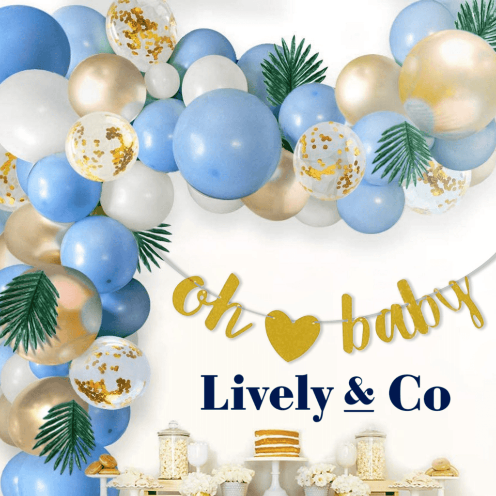 Oh Baby Balloon DIY Garland - Pale Blue, Gold & White Lively & Co 