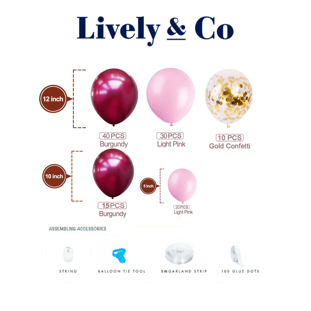 Balloon DIY Garland - Burgundy, Pale Pink & Gold Lively & Co 