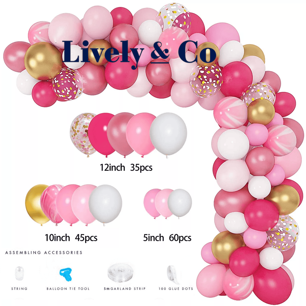 Pink Balloon DIY Garland - Hot Pink, Pale Pink, Gold & White Lively & Co 