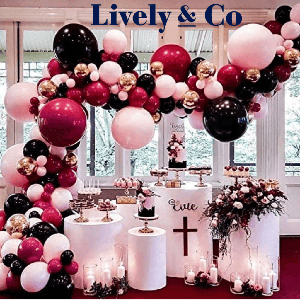 Balloon DIY Garland - Burgundy, Black, Macaron Pink & Gold Lively & Co 