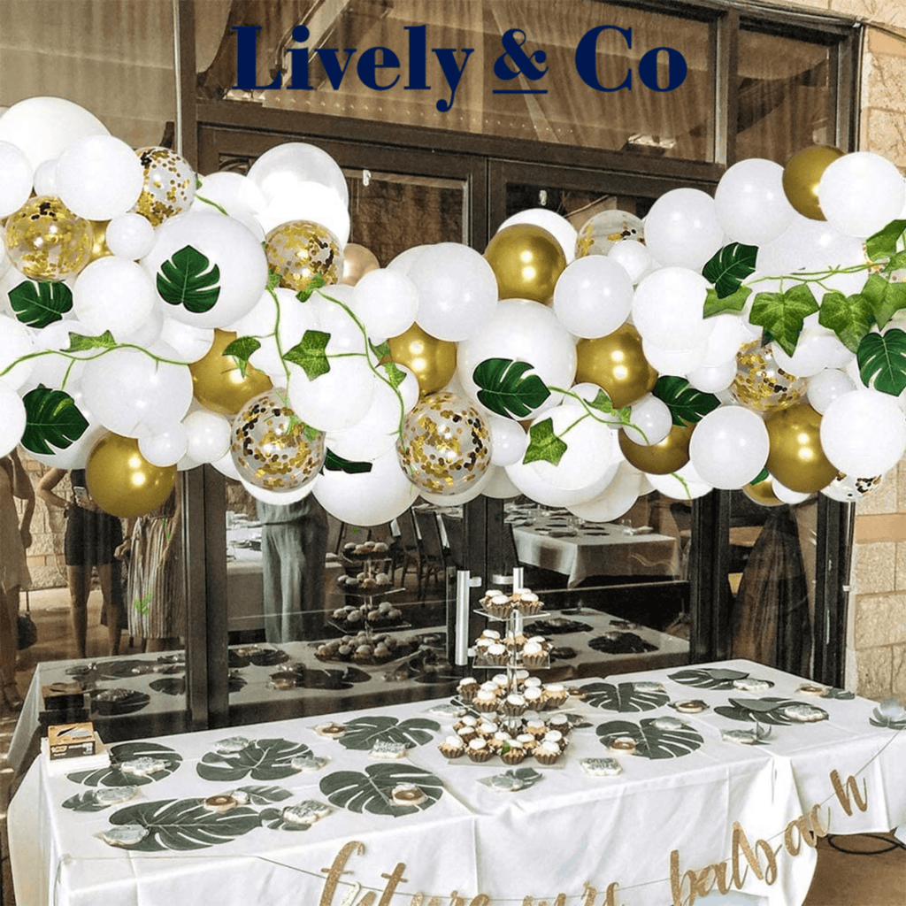 White Wedding Balloon DIY Garland - White & Gold, Leaves & Ivy Lively & Co 