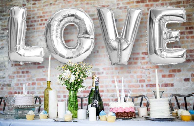 BIG "LOVE" 1 metre High Foil Balloons SILVER Lively & Co 