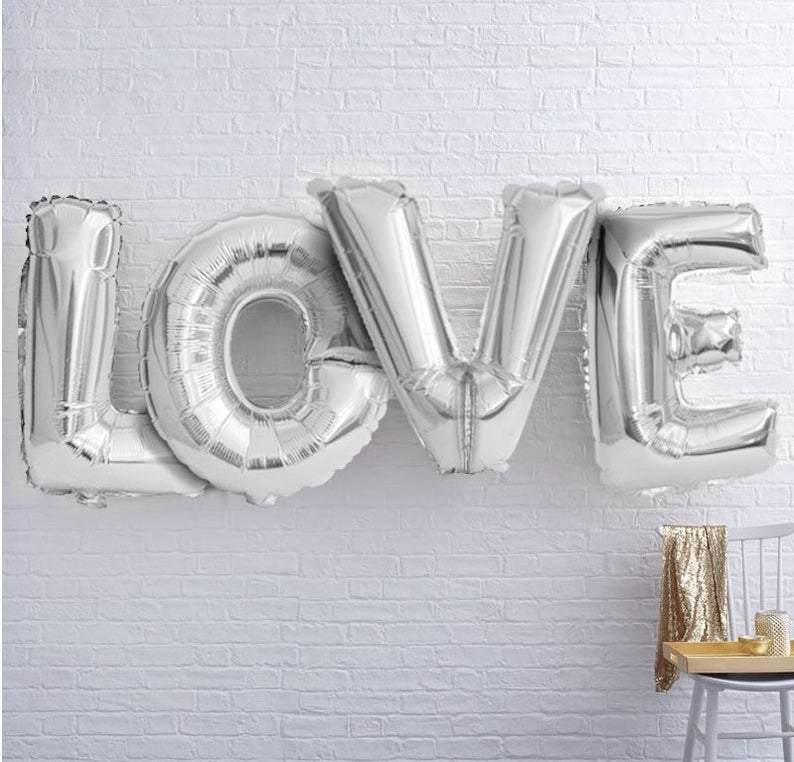 BIG "LOVE" 1 metre High Foil Balloons SILVER Lively & Co 
