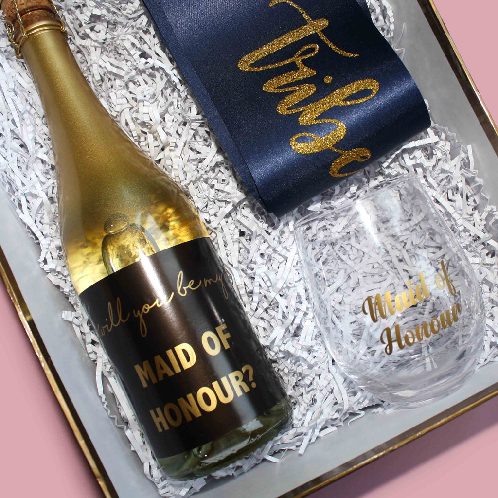 Bridesmaid Proposal Box Inspiration with wine labels