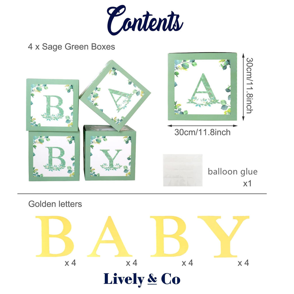 Sage Green Baby Box Baby Shower with gold letters NZ