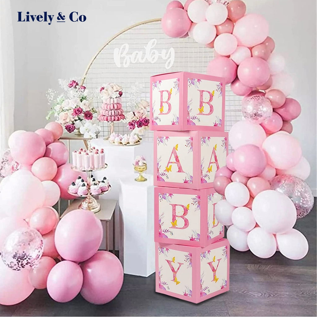 Baby Boxes Baby Shower Balloon Box Set Pink NEW Lively & Co 