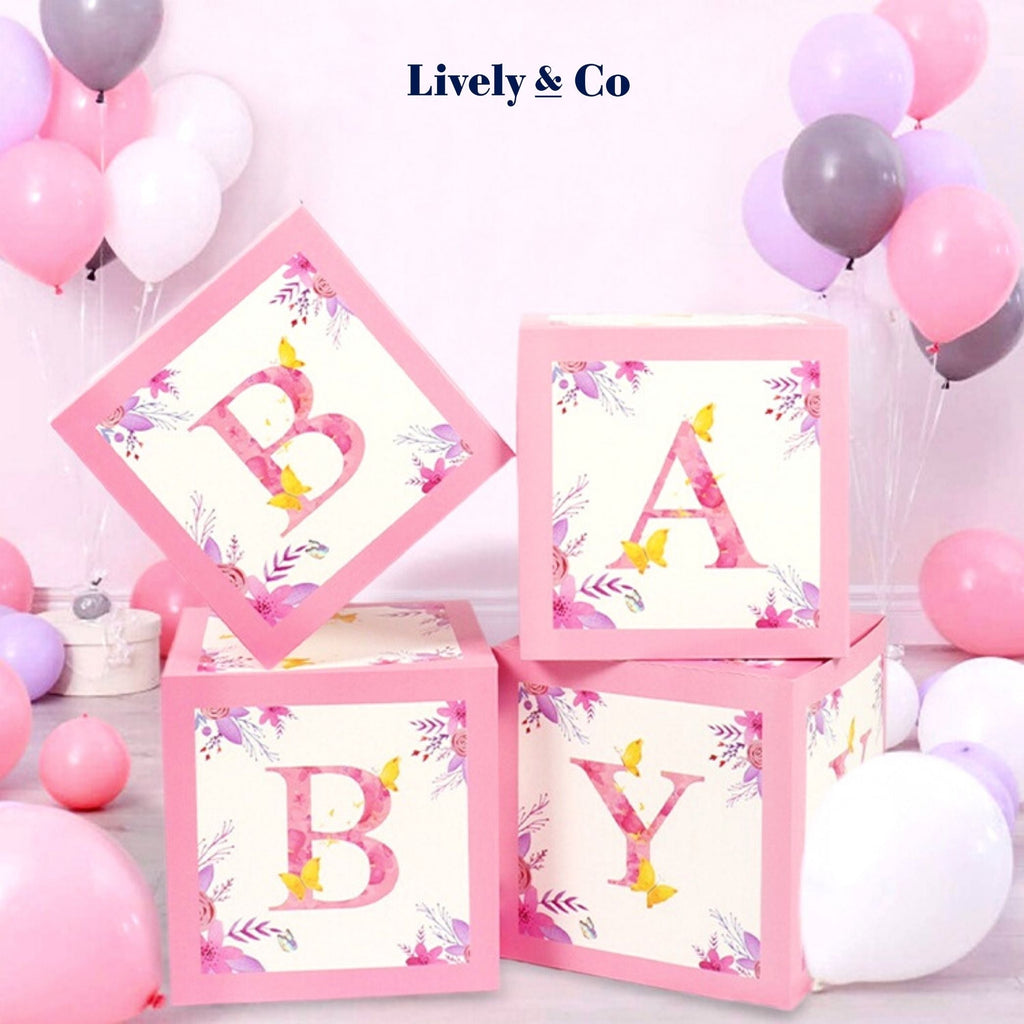 Baby Boxes Baby Shower Balloon Box Set Pink NEW Lively & Co 