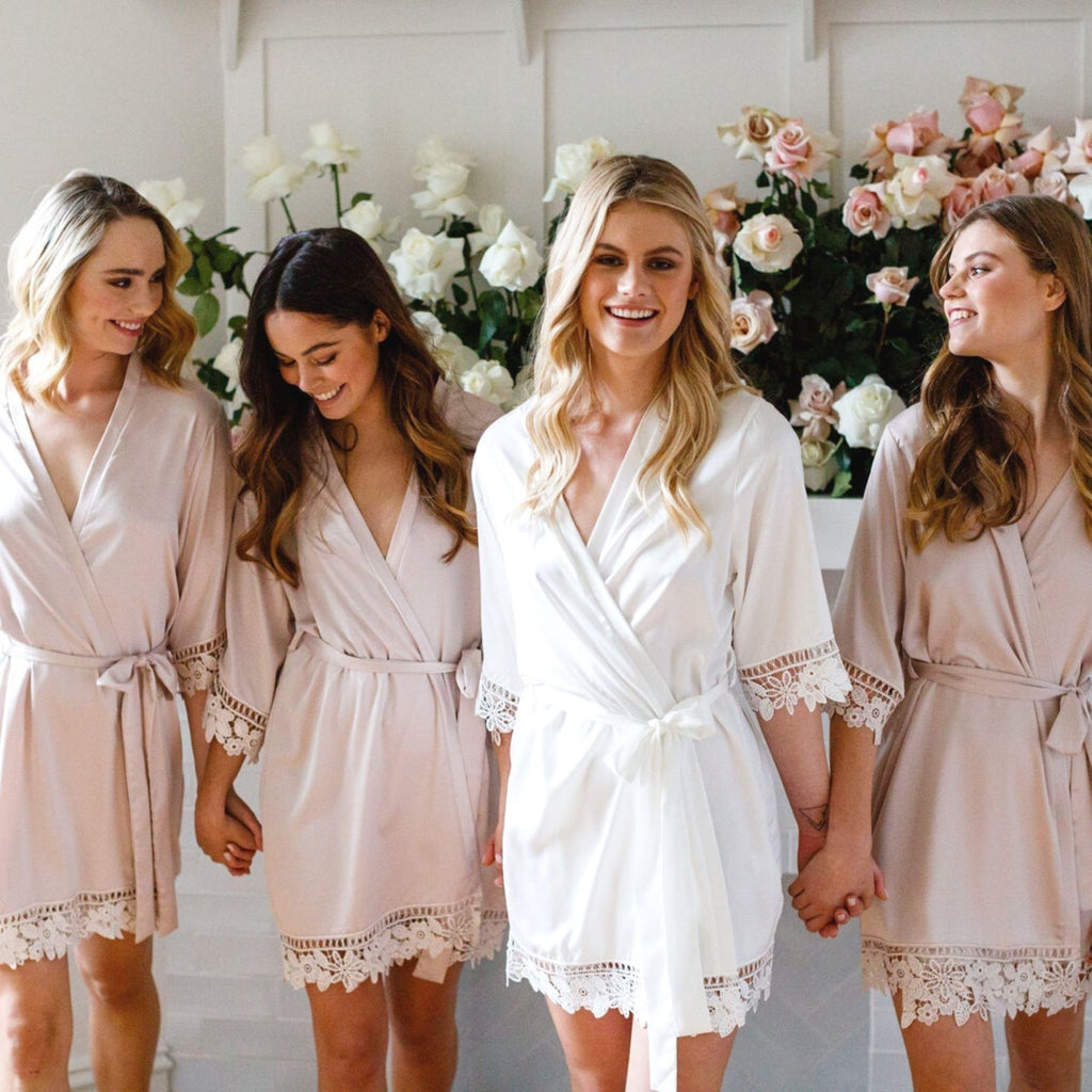 Bridesmaid Robes - Champagne with lace Lively & Co