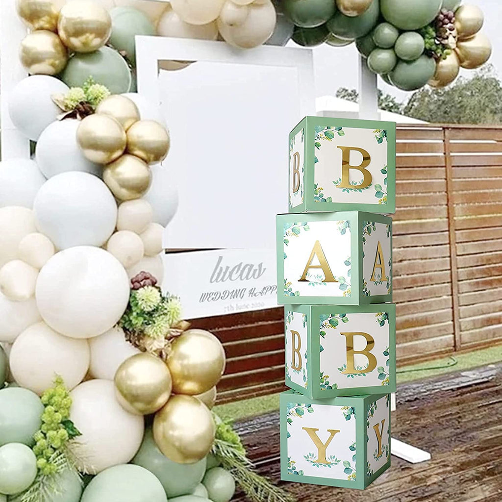 Sage Green Baby Box Baby Shower with gold letters NZ