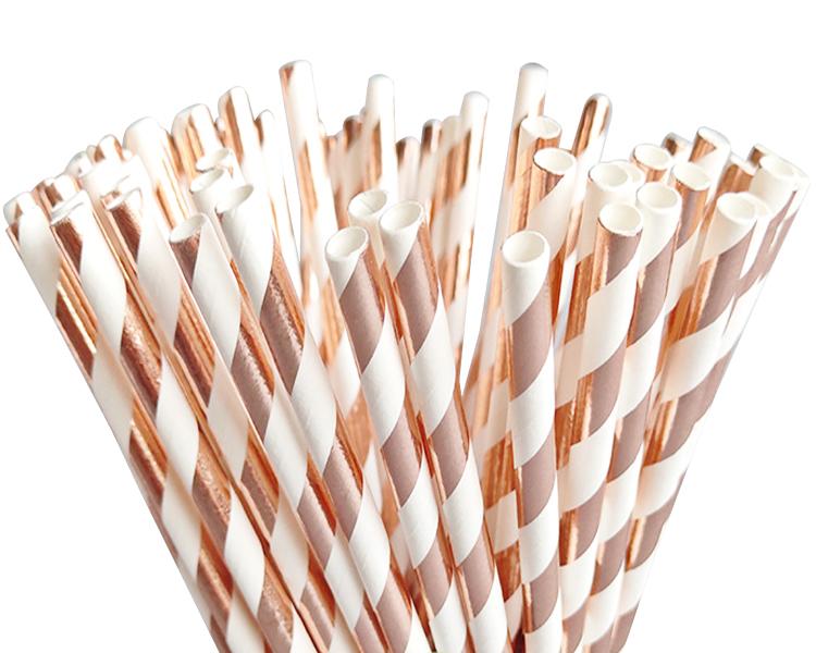 Rose Gold Stripe Paper Party Straws