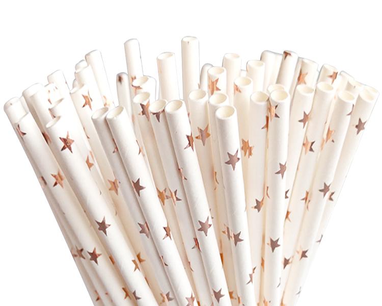 Rose Gold Stars Paper Party Straws