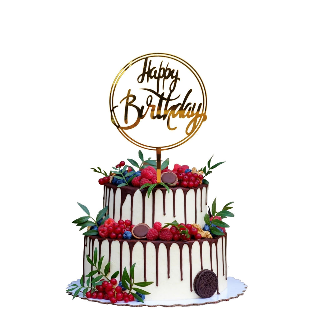 Gold Happy Birthday Round Cake Topper