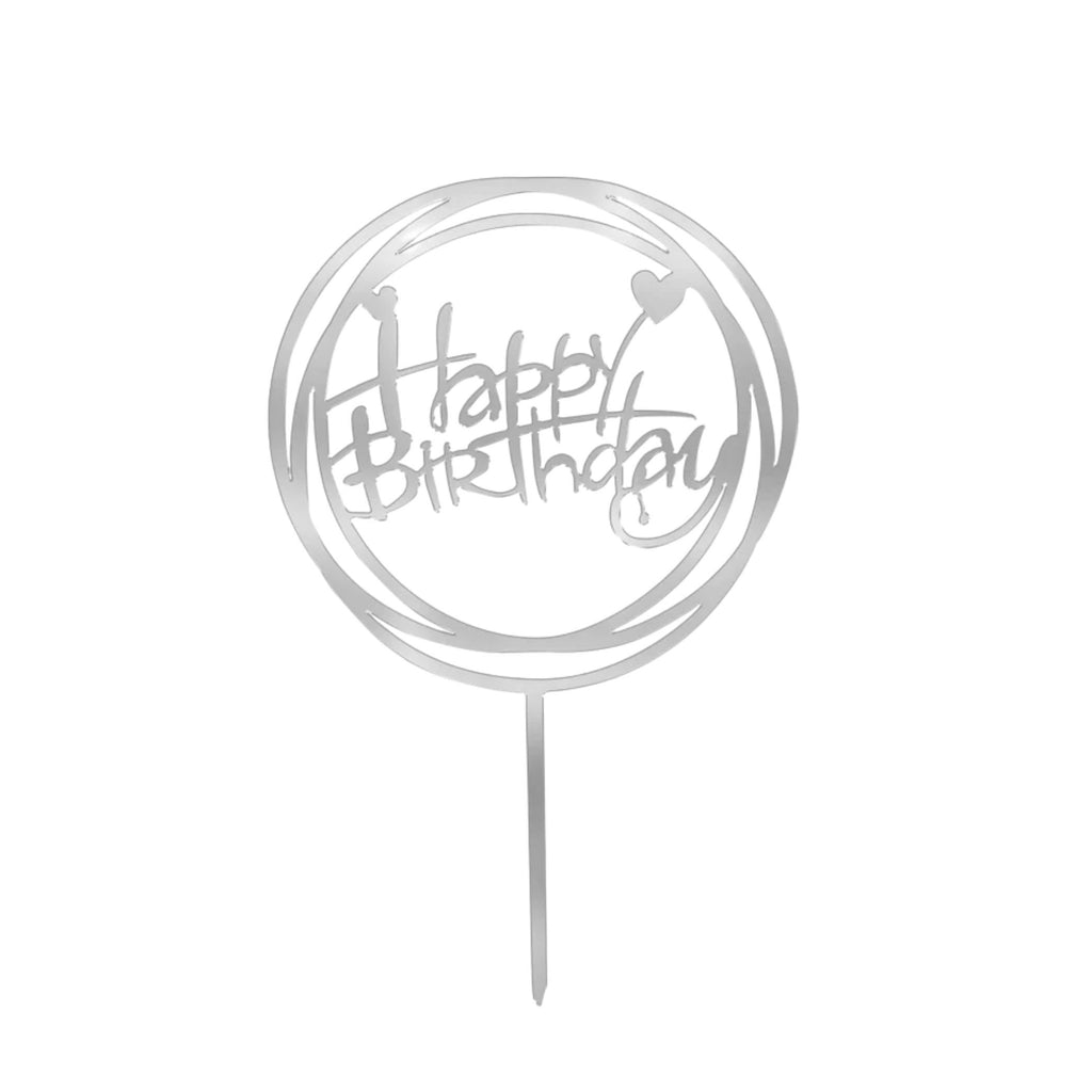 Happy Birthday Round Cake Topper 5 Colours Lively & Co Silver 