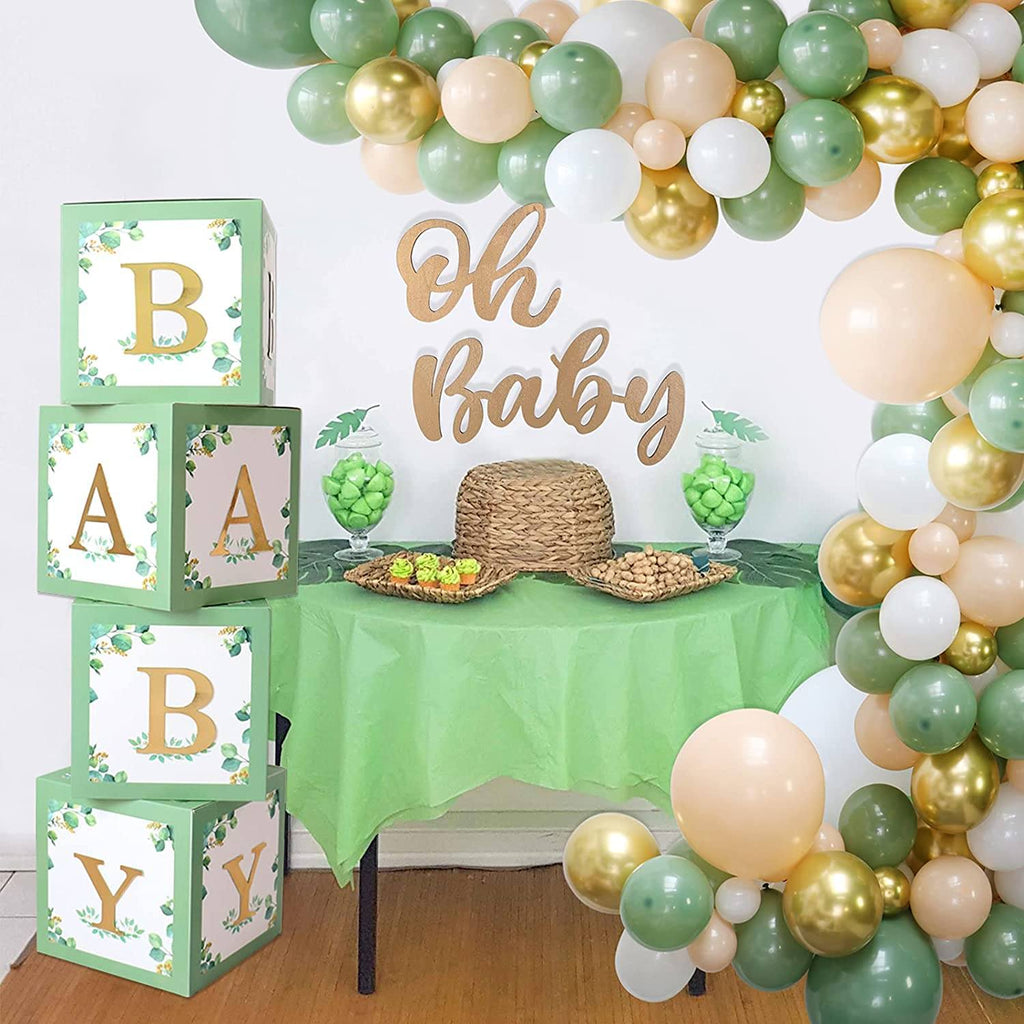 Sage Green Baby Box Baby Shower with gold letters NZ