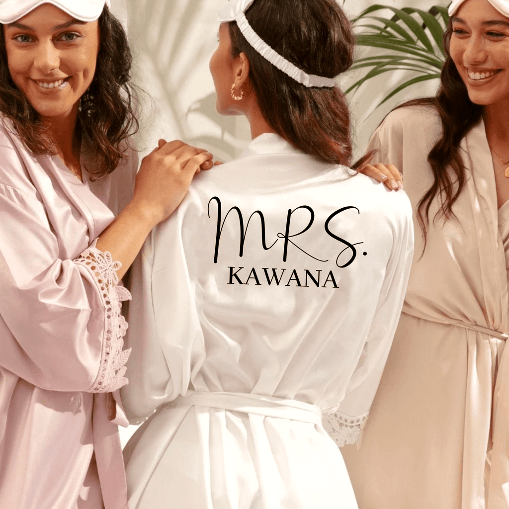 Personalised MRS. White Satin Robe NEW Lively & Co 